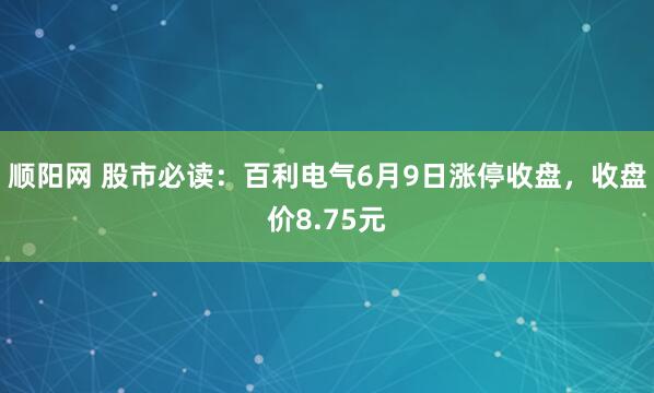 顺阳网 股市必读：百利电气6月9日涨停收盘，收盘价8.75元